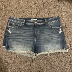 KanCan For Maurice's Blue Denim Jean Shorts Plus Size 22 Cuffed Distressed